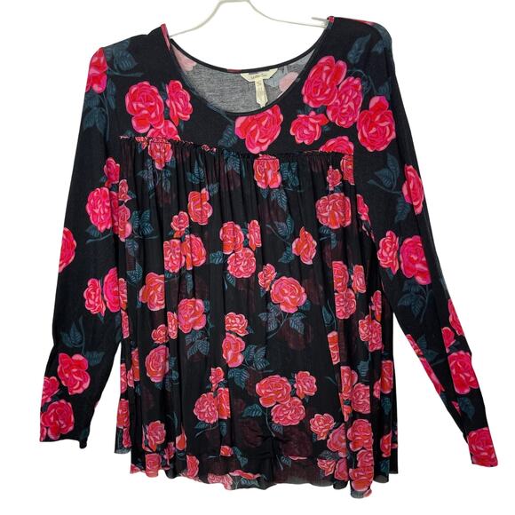 Matilda Jane shirt blouse top women's XL pink and red roses on black stretchy - Picture 2 of 16